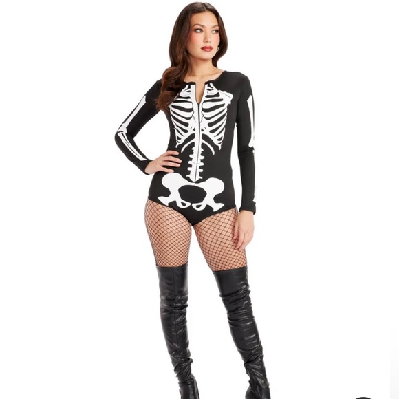 SEXY SKELETON BODYSUIT COSTUME Size XS & FESTIVAL HAT - Picture 8 of 13